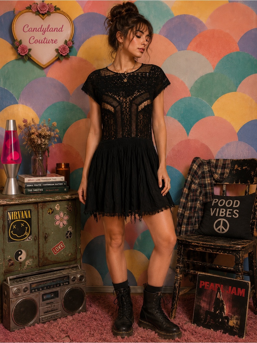 Free People Black lace Dress size xs